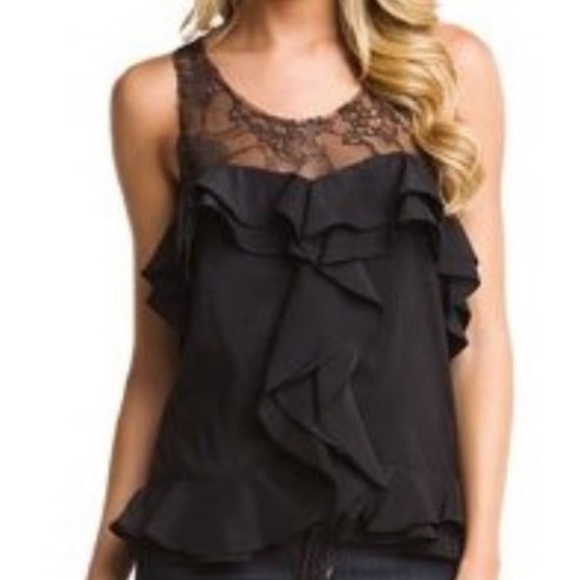 ROBBI & NIKKI SILKY LACE RUFFLED DRESSY TANK TOP BLACK SIZE XS. NEW WITH TAGS. - Picture 1 of 16